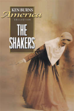 The poster for 'The Shakers.' The sepia-toned image shows a woman wearing traditional Shaker clothing, as she bows in a dance pose.