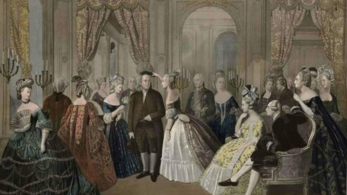 Benjamin Franklin surrounded by members of the French court in 1778, during his time as Ambassador. Marie-Antoinette and King Louis XVI are on the right. | Facts and Quotes