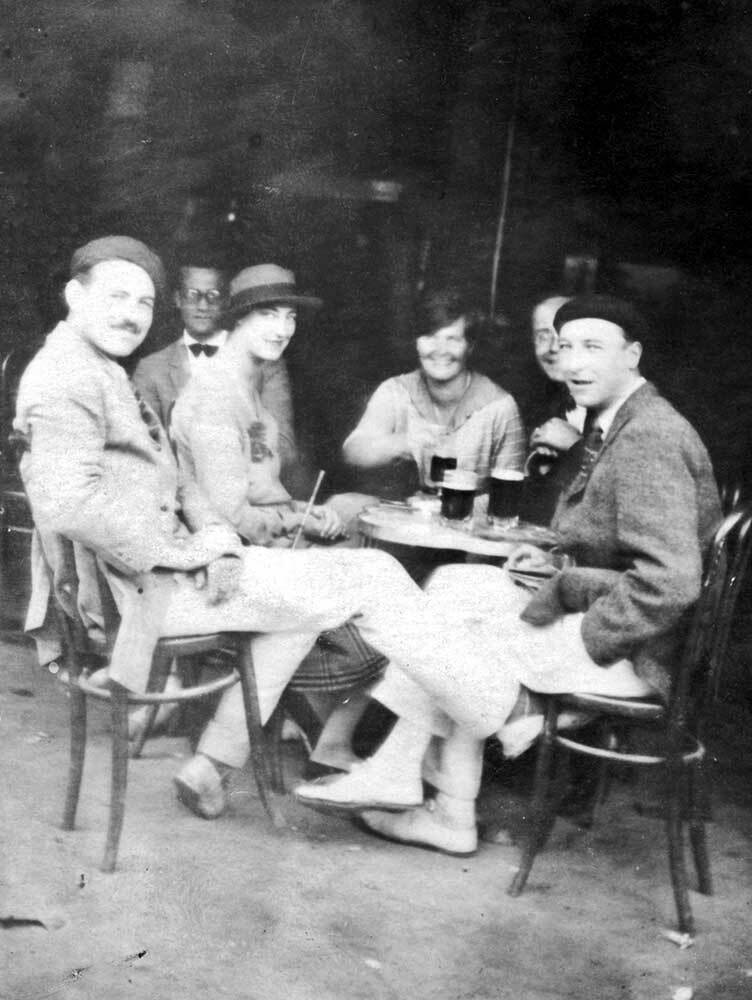 Ernest Hemingway (far left), Harold Loeb, Lady Duff Twysden, Hadley Richardson (Hemingway's first wife), Donald Ogden Stewart, and Pat Guthrie