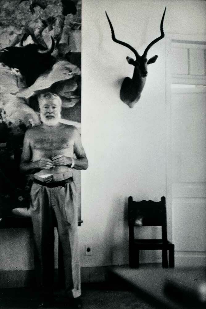 Ernest Hemingway, shirtless, at the Finca Vigia