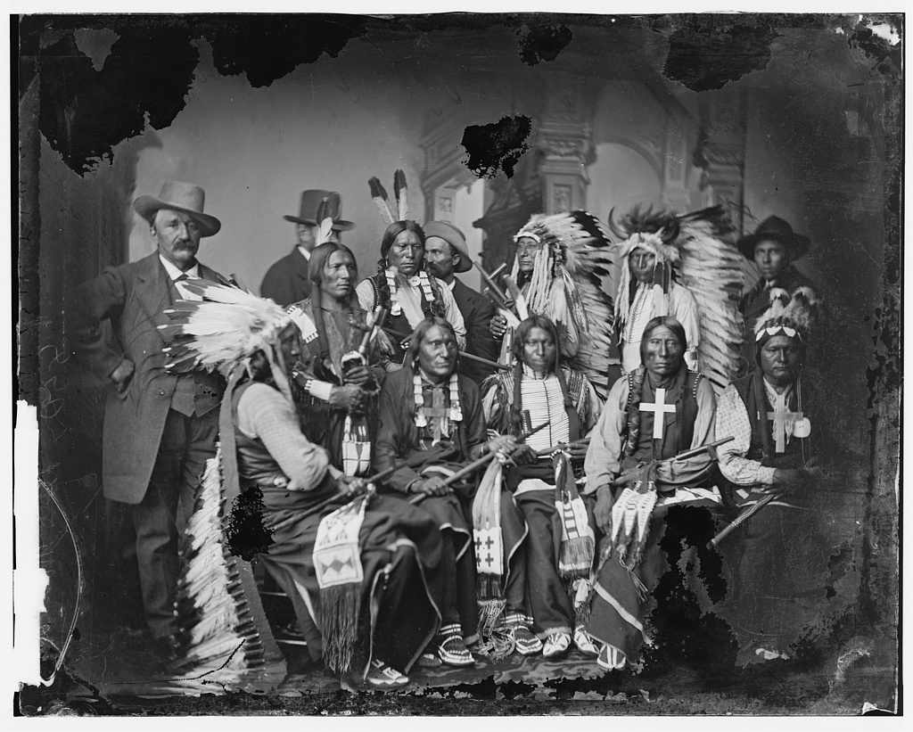 Sioux and Arrapahoe Indian Delegations. L to R Seated - Red Cloud, Big Road, Yellow Bear, Young Man Afraid of his Horses, Iron Crow.