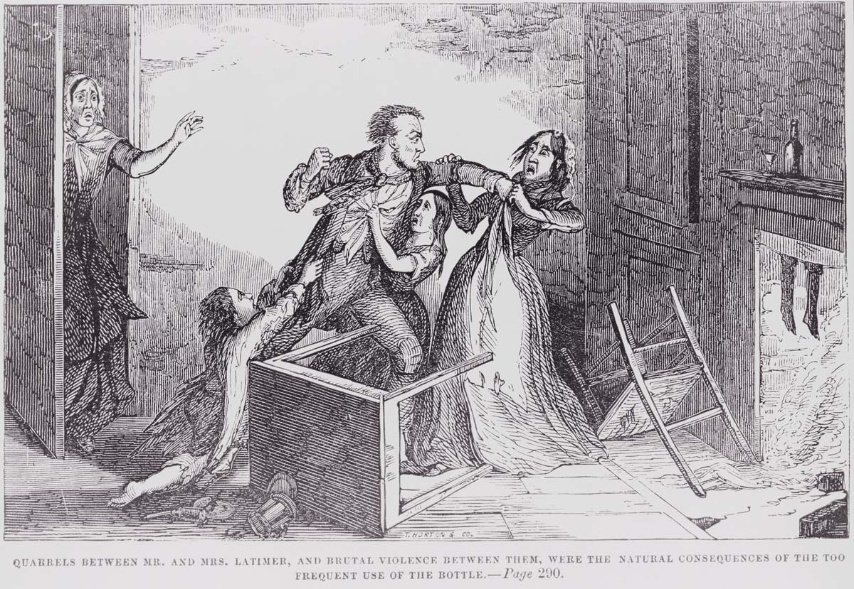 Temperance illustration of drunkard hitting his wife