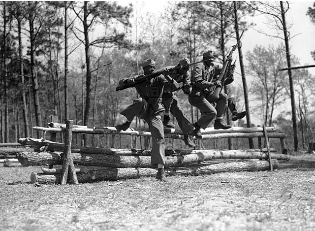 African American Marines train at Montford Point Camp, Camp Lejeune, New River, North Carolina. March 1943