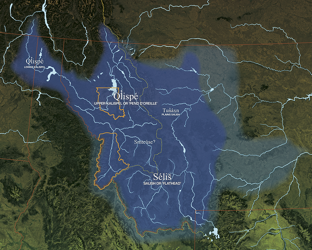 Map of the territories of the Salish, Kalispel, and related nations.