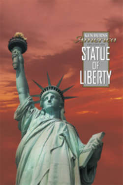The poster for 'Statue of Liberty.' It shows the statue foregrounded against a dramatic orange sky.