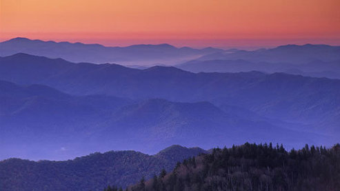 Blue-ridges-and-orange-dawn-glow-from-Clingmans-Dome-Great-Smoky-Mountains-National-Park | Great Smoky Mountains