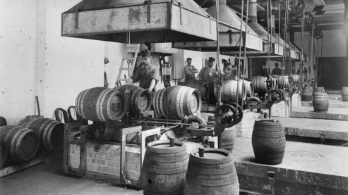 Interior view of Pawling & Harnischfeger showing kegs on assembly line, Milwaukee, Wisconsin. | Unintended Consequences