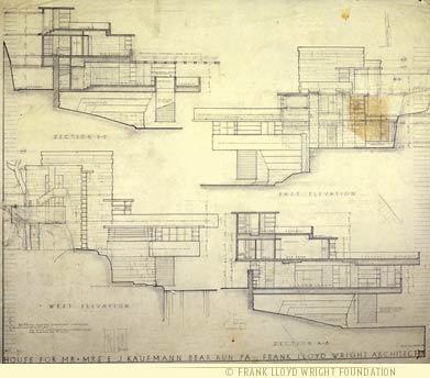 Autocad drawing Fallingwater House - Elevation 1 Kaufmann House dwg