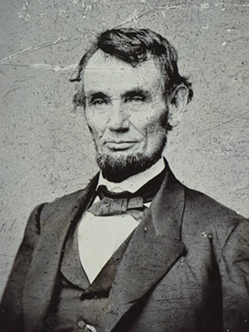 A black-and-white photo of Abraham Lincoln.